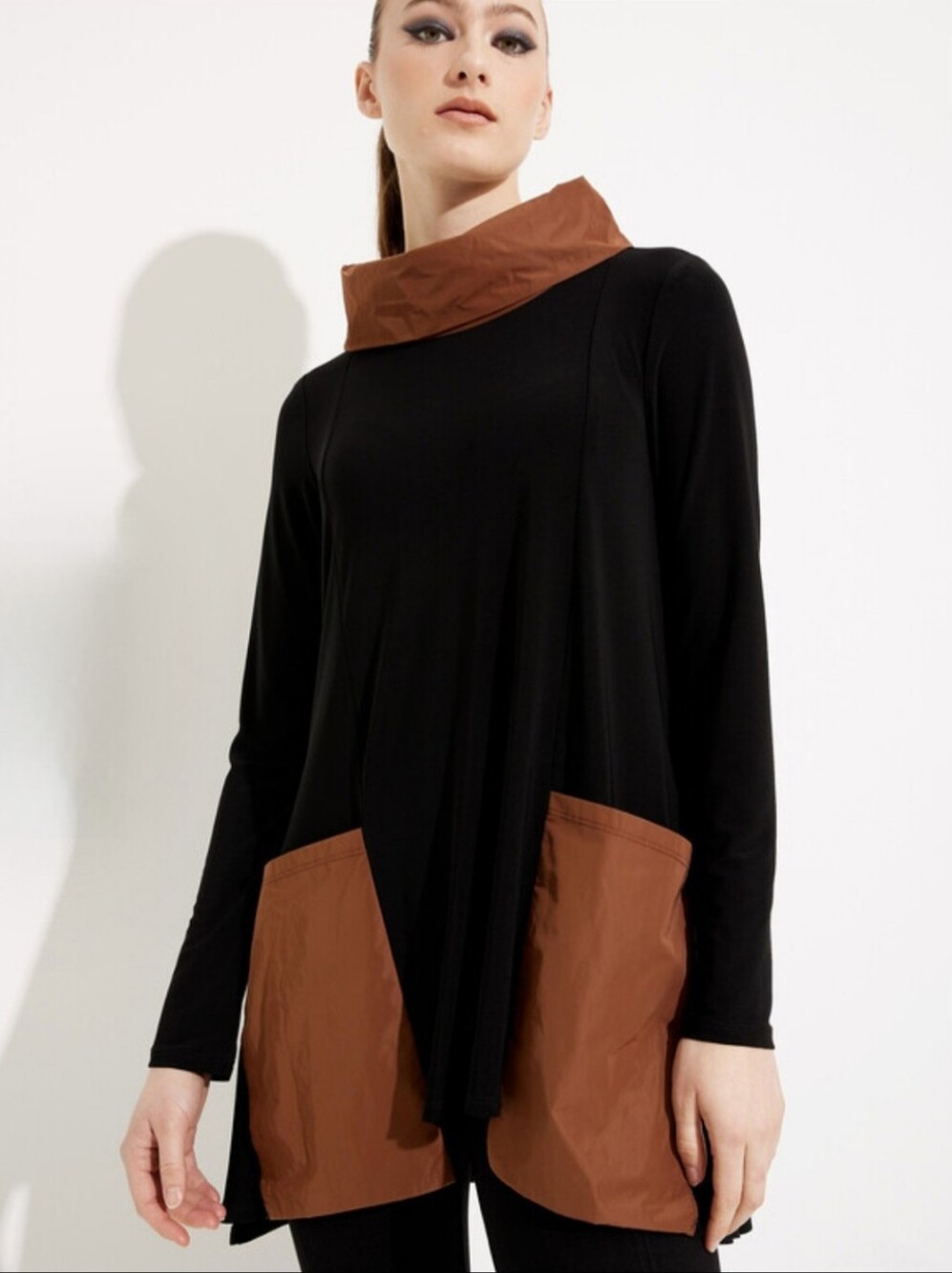 Joseph Ribkoff 233151 Black Toffee Open Neck Long Sleeve Tunic Size 8